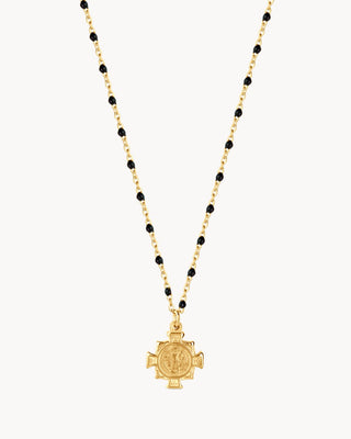 Collar Saint con perlitas y dije San Benito reversible