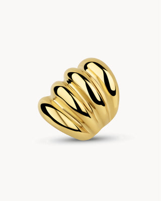 Anillo grande dorado de 4 bandas onduladas voluminosas, joya waterproof de Pialü