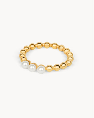 Anillo dorado de bolitas con tres perlas blancas incrustadas, waterproof de Pialü