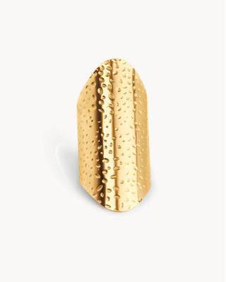 Anillo Climb dorado grande martillado de forma ovalada, ajustable, joya waterproof de Pialü