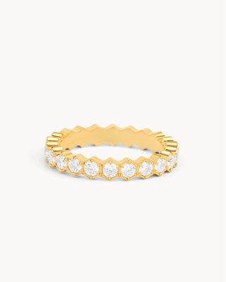 Anillo dorado de banda con zircones blancos engastados en todo el contorno, joya waterproof de Pialü