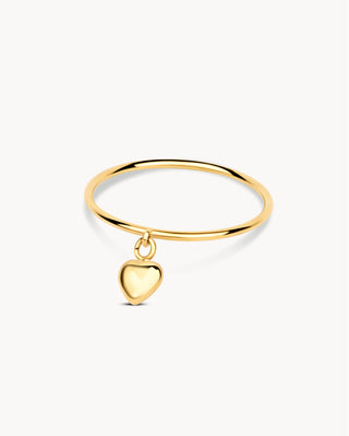 Anillo dorado de banda fina con corazón colgante pequeño, waterproof de Pialü
