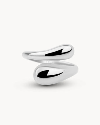 Anillo ajustable plateado con forma de gota doble liso brillante, waterproof de Pialü
