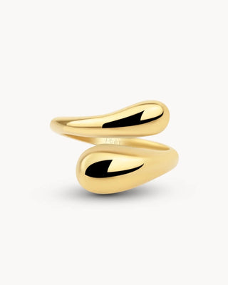 Anillo ajustable dorado con forma de gota doble liso pulido, waterproof de Pialü