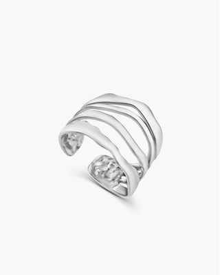 Anillo ajustable plateado con cuatro bandas onduladas, joya waterproof de Pialü