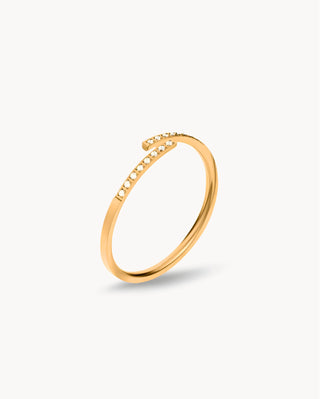 Anillo abierto regulable dorado con zircones blancos en el extremo, waterproof de Pialü