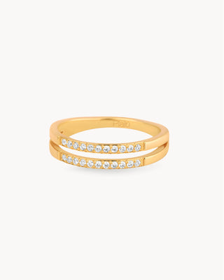 Anillo dorado con doble banda de zircones blancos brillantes, joya waterproof de Pialü