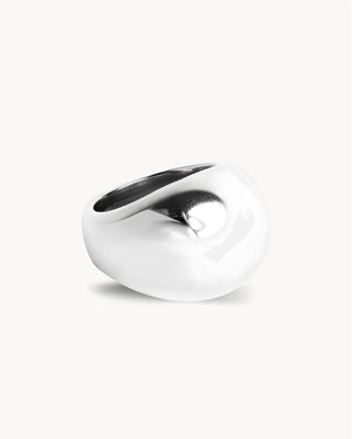 Anillo plateado de cúpula abombada brillante, diseño grueso waterproof Pialü