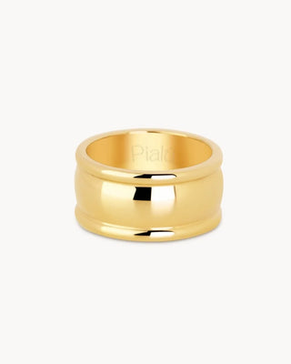 Anillo dorado ancho banda lisa cilíndrica sin piedras waterproof de Pialü