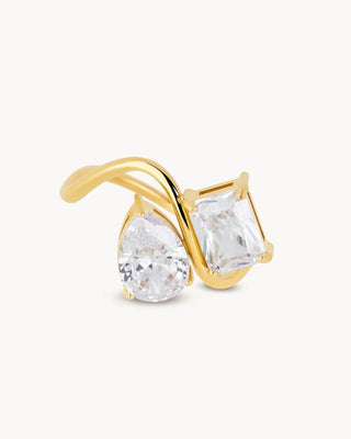 Anillo dorado abierto con zircón pera y rectangular brillantes waterproof de Pialü