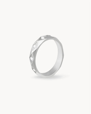 Anillo plateado con zircones en facetas de diamante, joya waterproof de Pialü