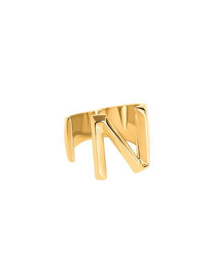 Anillo dorado ajustable con inicial letra N en relieve, waterproof de Pialü