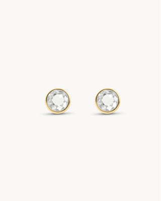 Aretes stud con zircón circular en montura dorada, joya waterproof de Pialü