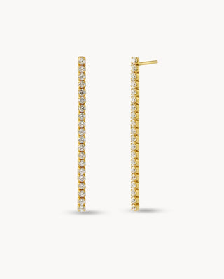 Aretes colgantes lineales dorados con zircones en fila tennis waterproof de Pialü