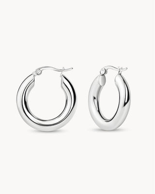 Argollas plateadas en forma de gota gruesas y brillantes, joya waterproof Pialü