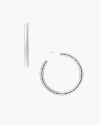 Argollas plateadas clásicas lisas y brillantes de 4cm, joya waterproof de Pialü
