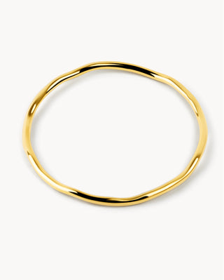 Brazalete rígido dorado fino de forma ondulada irregular, joya waterproof de Pialü