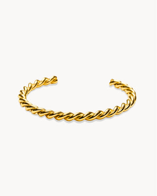 Brazalete rígido dorado con relieve de trenza, abierto y ajustable, joya waterproof de Pialü