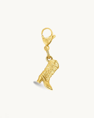 Charm dorado en forma de bota vaquera grabada con cierre de mosquetón, joya waterproof de Pialü
