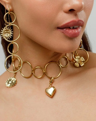 Charm corazón plateado liso puesto en collar, joya waterproof de Pialü