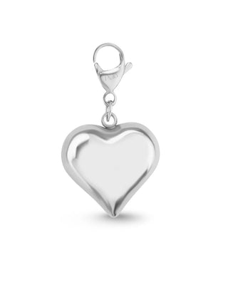 Charm corazón hinchado plateado liso con mosquetón, joya waterproof de Pialü