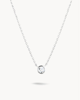Collar fino plateado con colgante circular y zircón solitario, joya waterproof de Pialü