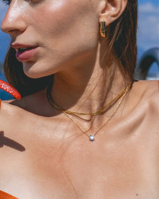 Collar CaroBela dorado con dije círculo zircón blanco, acero inoxidable Pialü