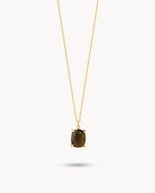 Collar dorado con gran zircón marrón ovalado en cuatro garras, joya waterproof de Pialü