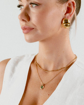 Collar Tropical Lounge doble cadena dorada dije verde malachita, waterproof Pialü