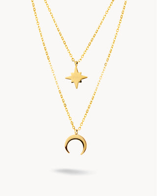Collar dorado doble cadena con colgante de estrella y luna creciente, waterproof de Pialü