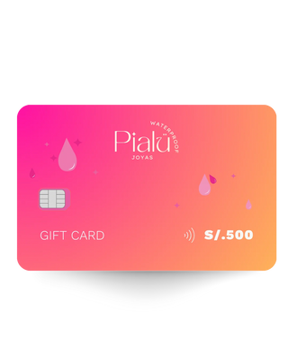 Tarjeta de regalo Pialü fondo degradado rosa con valor S/.500 para joyas waterproof