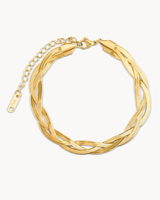 Pulsera dorada trenzada tipo herringbone plana y brillante, joya waterproof de Pialü