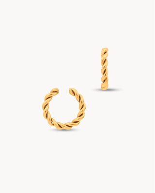 Earcuff dorado trenzado ajustable sin piercing, joya waterproof de Pialü