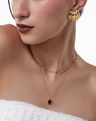Collar waterproof dorado con bolitas multicolor marrones, acero inoxidable, joya Pialü