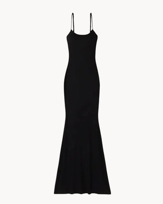 Maxi Dress Shape Sculpt negro visto de frente, efecto moldeador Pialü