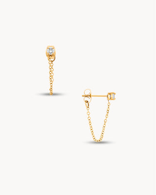 Aretes dorados con piedra zircón y cadena colgante fina, joya waterproof de Pialü