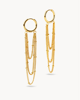 Pendientes argolla pequeña con cadenas múltiples colgantes doradas, waterproof Pialü