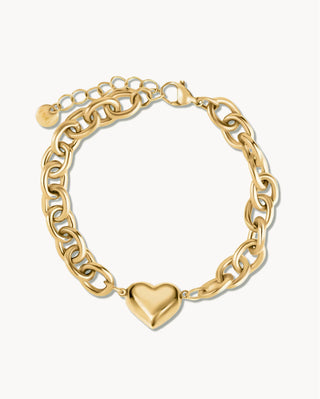 Pulsera cadena eslabón dorada con dije corazón inflado, ajustable, waterproof de Pialü