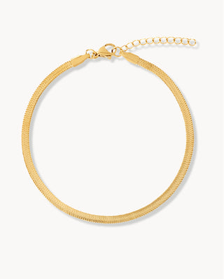 Pulsera de cadena serpiente plana dorada tipo herringbone, lisa y brillante, waterproof de Pialü