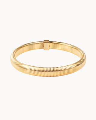 Pulsera rígida dorada estriada tipo omega, joya waterproof de Pialü