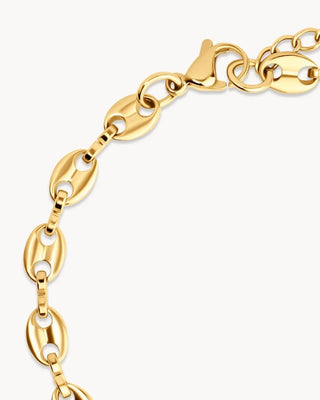 Pulsera eslabón ovalado dorado vista lateral, joya waterproof de Pialü