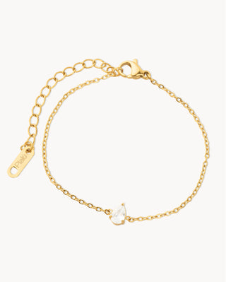Pulsera cadena fina dorada con circonia gota transparente, ajustable, waterproof Pialü