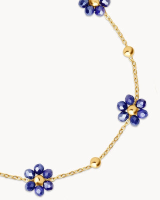 Pulsera de flores azules sobre cadena dorada, joya waterproof de Pialü