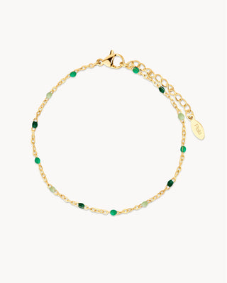 Pulsera dorada con bolitas verdes en cadena delicada, joya waterproof de Pialü