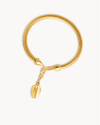 Pulsera rope dorada trenzada con charm concha colgante, waterproof de Pialü