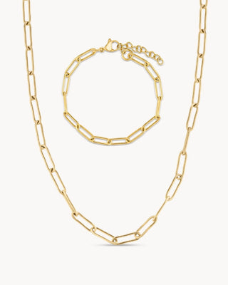 Set Valentina collar largo y pulsera de eslabones rectangulares en dorado, waterproof de Pialü
