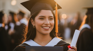 Mujer peruana en graduación universitaria con joyas doradas Pialu
