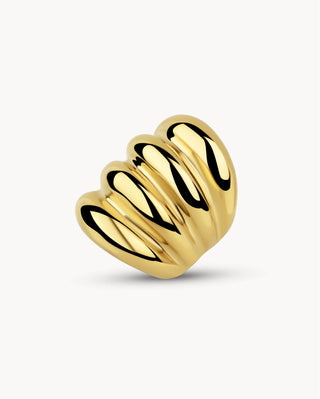 Anillo grande dorado de 4 bandas onduladas voluminosas, joya waterproof de Pialü
