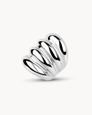 Anillo grande plateado de 4 bandas onduladas voluminosas, joya waterproof de Pialü