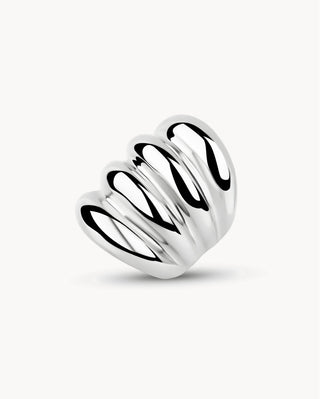 Anillo grande plateado de 4 bandas onduladas voluminosas, joya waterproof de Pialü